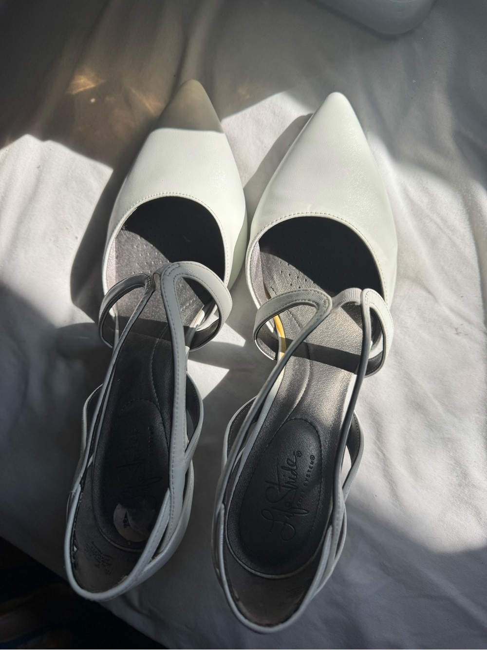 White Pointed-Toe Ankle-Strap Flats